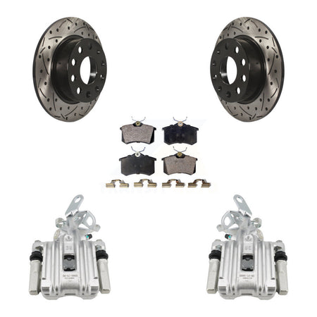 Rear Brake Caliper Drill Slot Rotors Ceramic Pad Kit For Volkswagen Jetta Beetle Audi A3 KCD-100445T