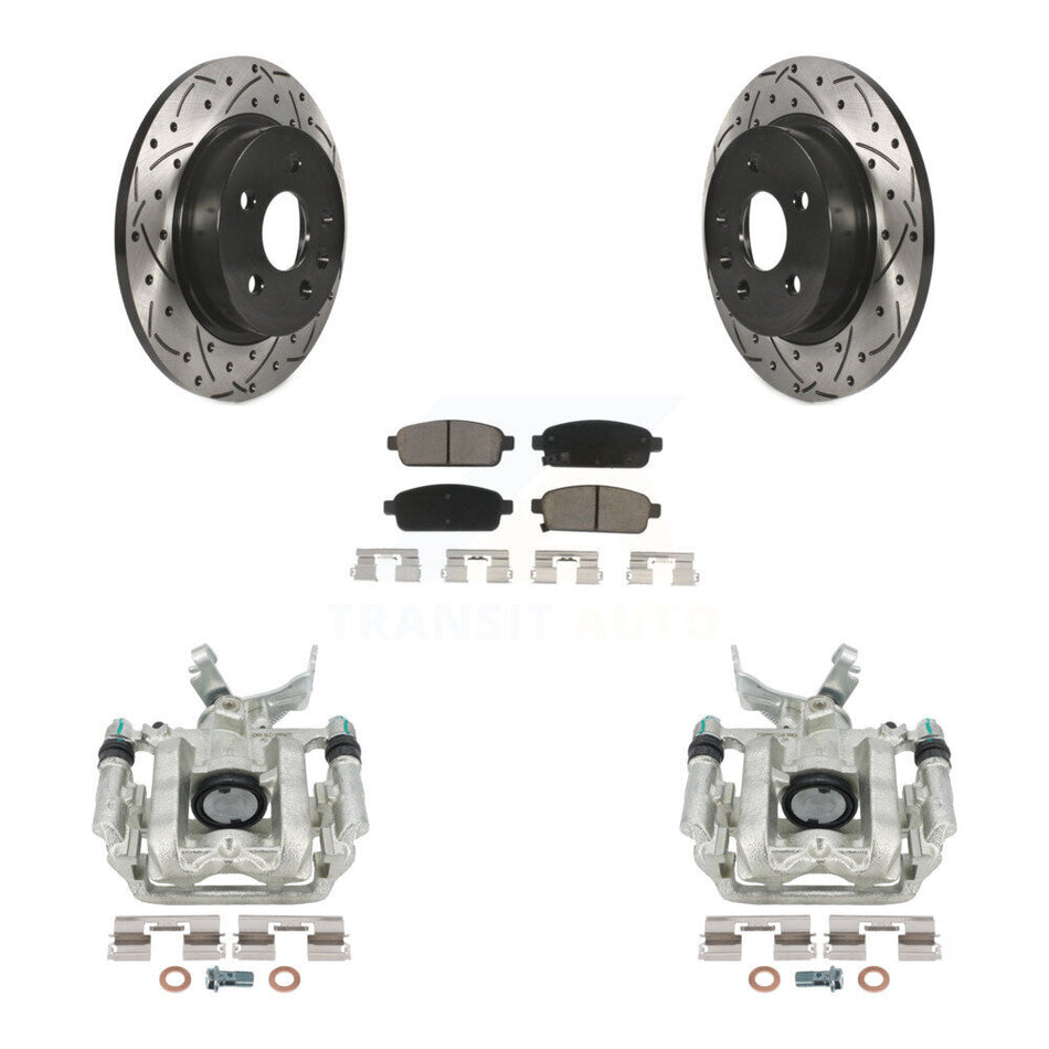 Rear Disc Brake Coated Caliper Drilled Slotted Rotors And Ceramic Pads Kit For Chevrolet Buick Encore Sonic Trax KCD-100446C by Transit Auto