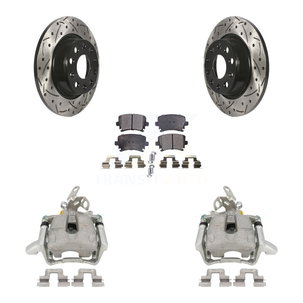 Rear Disc Brake Coated Caliper Drilled Slotted Rotors And Ceramic Pads Kit For Volkswagen GTI Audi A3 Quattro With 282mm Diameter Rotor KCD-100446T by Transit Auto