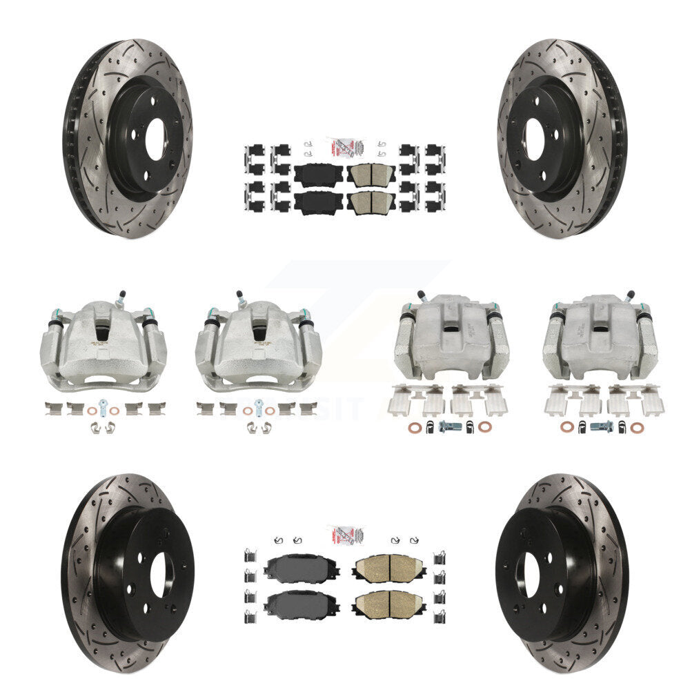 Front Rear Brake Coated Caliper Drill Slot Rotors Ceramic Pad Kit (10Pc) For Toyota RAV4 KCD-100447N