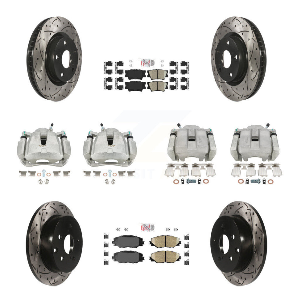 Front Rear Brake Coated Caliper Drill Slot Rotors Ceramic Pad Kit (10Pc) For Toyota RAV4 KCD-100447N