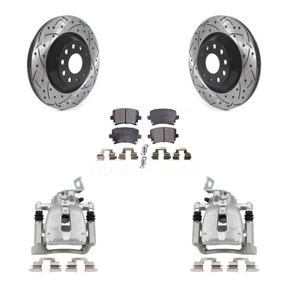 Rear Brake Coated Caliper Drill Slot Rotor Ceramic Pad Kit For 2009 Volkswagen Passat CC KCD-100447T