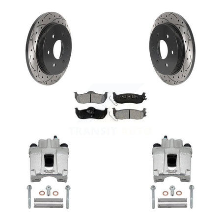 Rear Brake Caliper Drilled Slot Rotor Semi-Metallic Pad Kit For Nissan TITAN Armada QX56 KCD-100448S