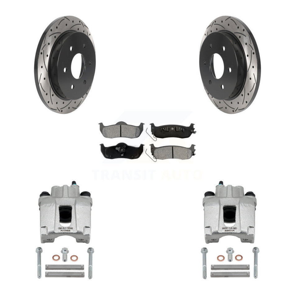 Rear Brake Caliper Drilled Slot Rotor Semi-Metallic Pad Kit For Nissan TITAN Armada QX56 KCD-100448S