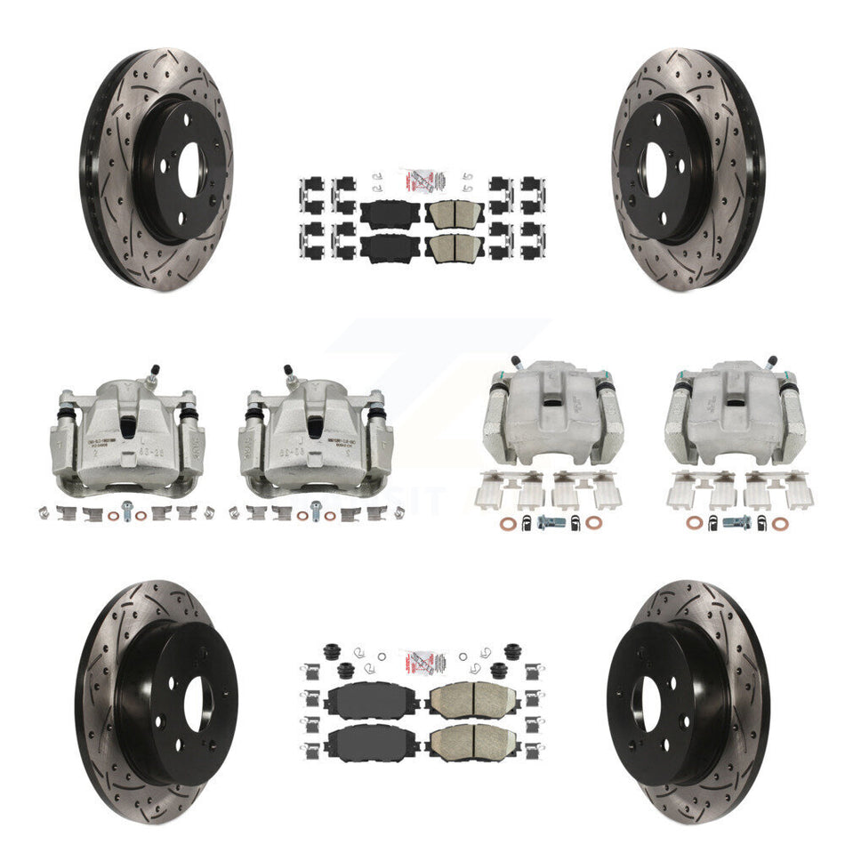 Front Rear Brake Coated Caliper Drill Slot Rotors Ceramic Pad Kit (10Pc) For Toyota RAV4 KCD-100449N