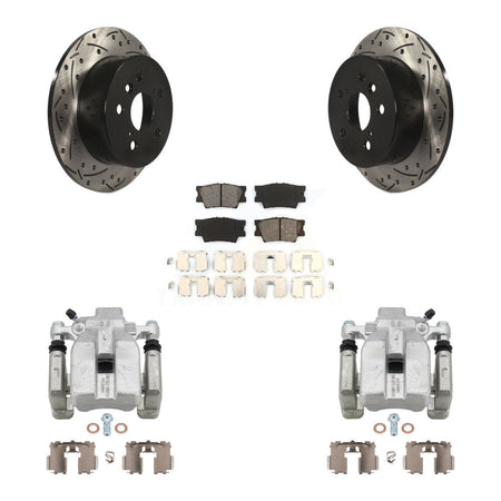 Rear Brake Caliper Drilled Slot Rotor Semi-Metallic Pad Kit For Toyota Camry Lexus ES350 KCD-100449S