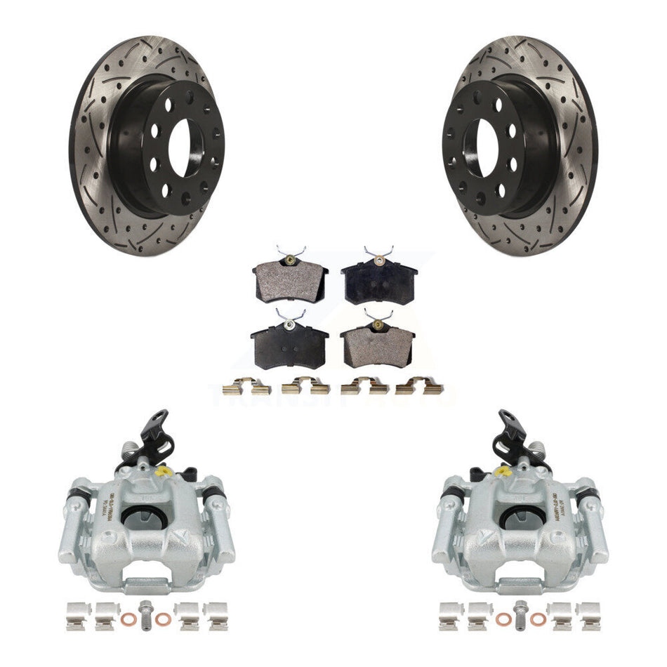 Rear Disc Brake Coated Caliper Drilled Slotted Rotors And Ceramic Pads Kit For 2010 Audi A3 GAS engine With 253mm Diameter Rotor KCD-100449T by Transit Auto