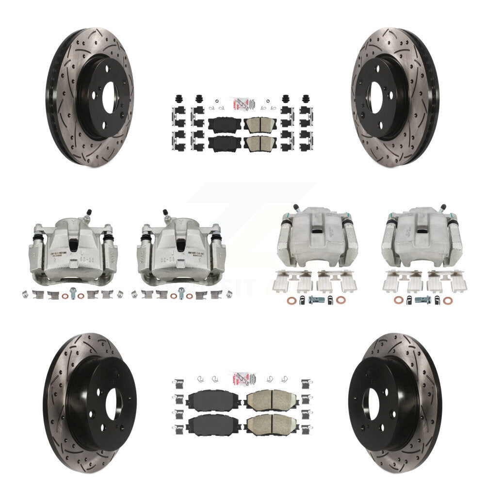 Front Rear Brake Coated Caliper Drill Slot Rotors Ceramic Pad Kit (10Pc) For Toyota RAV4 KCD-100450N
