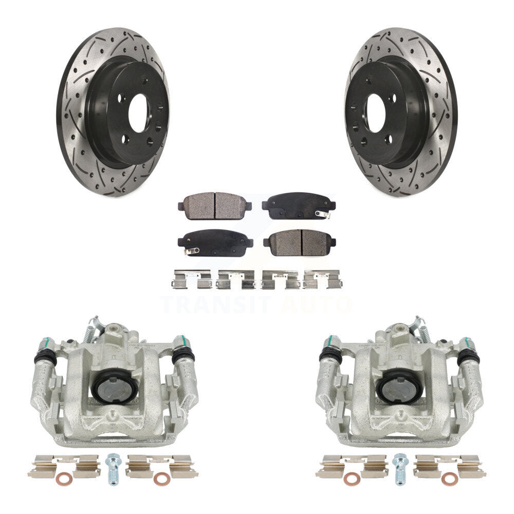 Rear Disc Brake Coated Caliper Drilled Slotted Rotors And Semi-Metallic Pads Kit For Chevrolet Cruze Limited KCD-100450P by Transit Auto