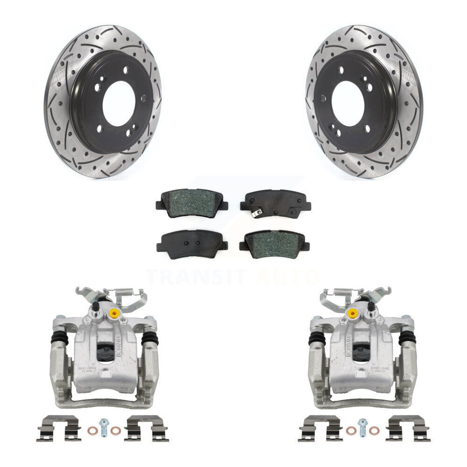 Rear Brake Caliper Drilled Slot Rotor Semi-Metallic Pad Kit For Hyundai Elantra Kia Niro KCD-100450S