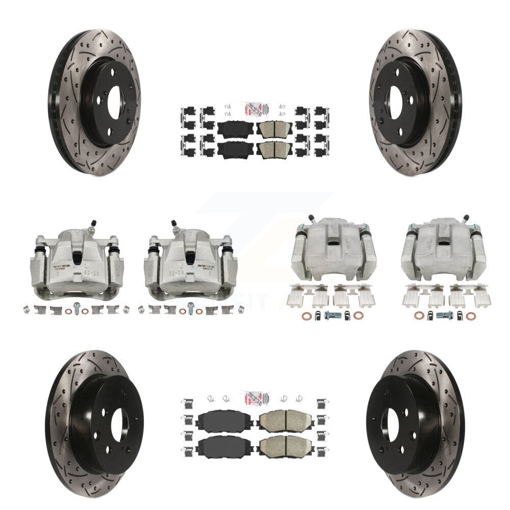 Front Rear Brake Coated Caliper Drill Slot Rotors Ceramic Pad Kit (10Pc) For Toyota RAV4 KCD-100451N