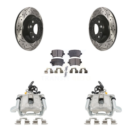 Rear Disc Brake Coated Caliper Drilled Slotted Rotors And Ceramic Pads Kit For 2010 Volkswagen Jetta TDI Cup Edition with 2.0L DIESEL engine With 282mm Diameter Rotor KCD-100451T by Transit Auto