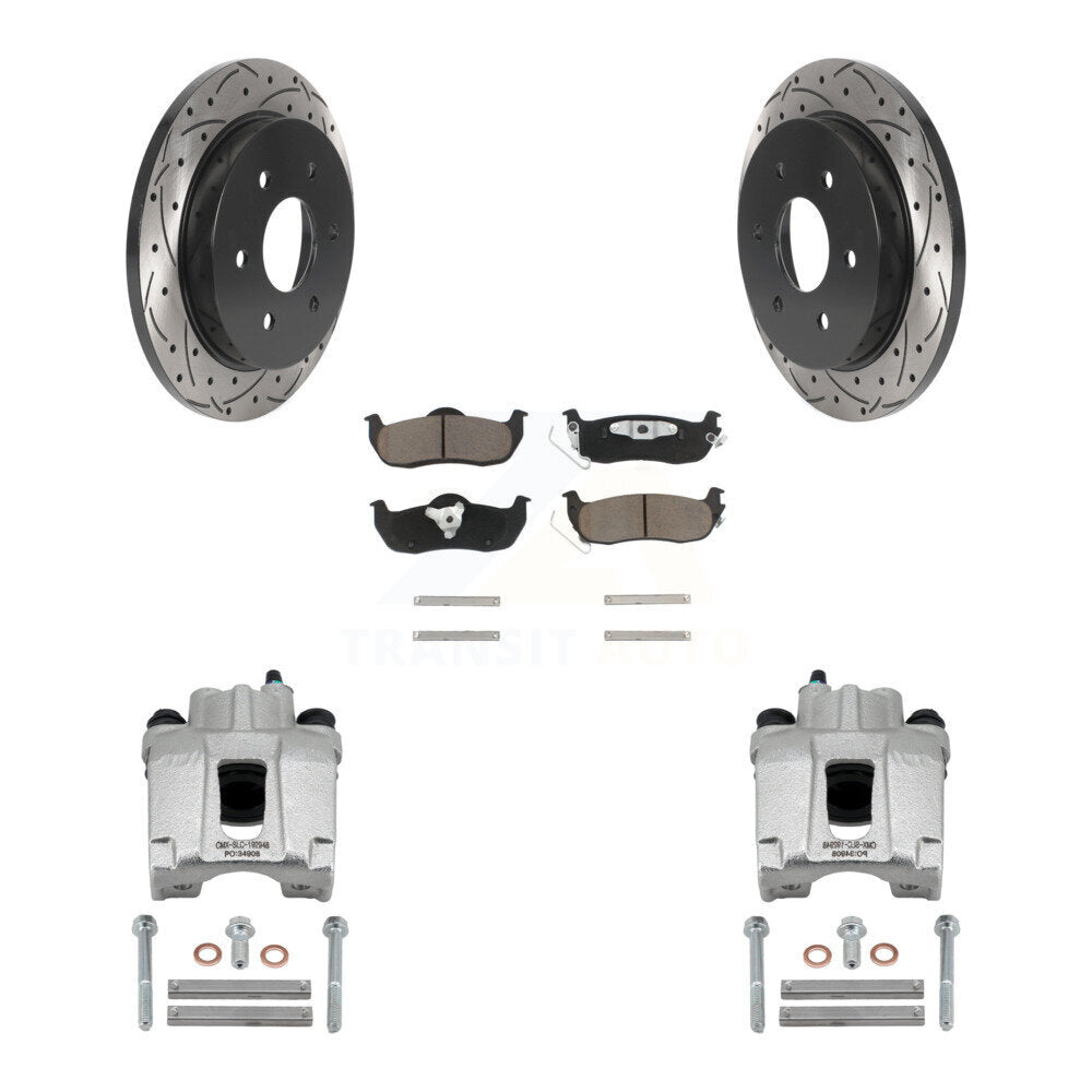 Rear Brake Caliper Drill Slotted Rotors Ceramic Pad Kit For Nissan TITAN Armada INFINITI KCD-100452C