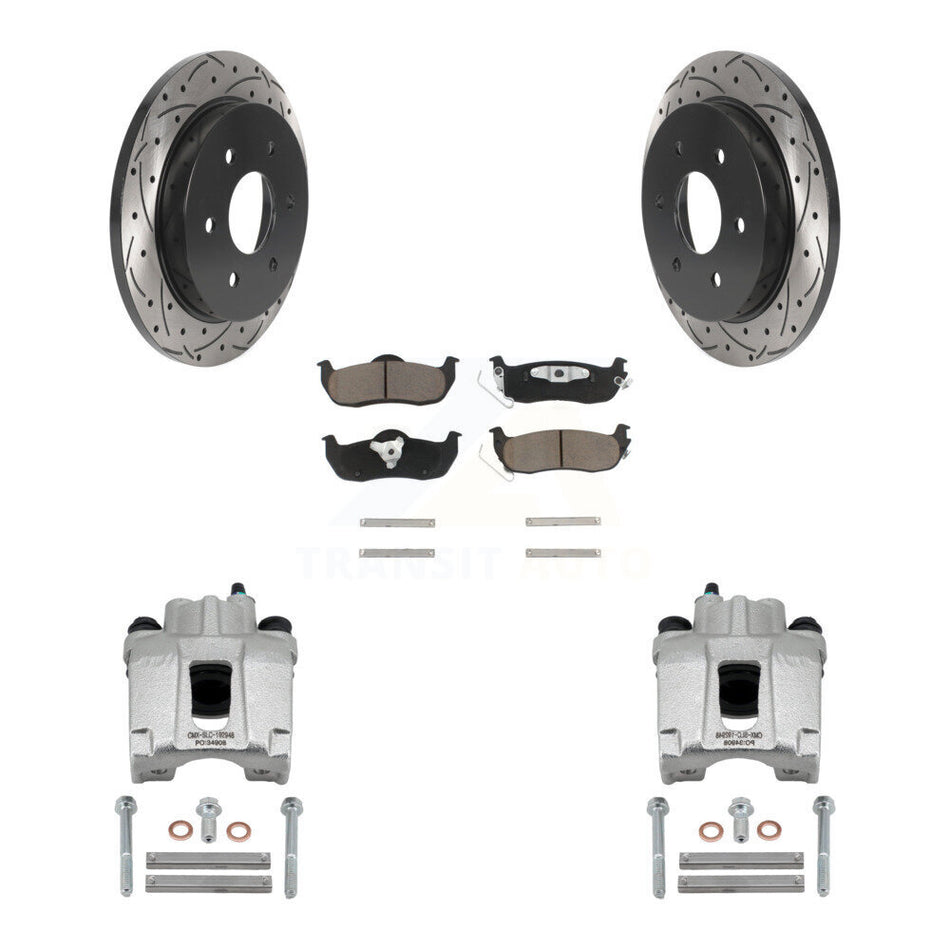 Rear Brake Caliper Drill Slotted Rotors Ceramic Pad Kit For Nissan TITAN Armada INFINITI KCD-100452C
