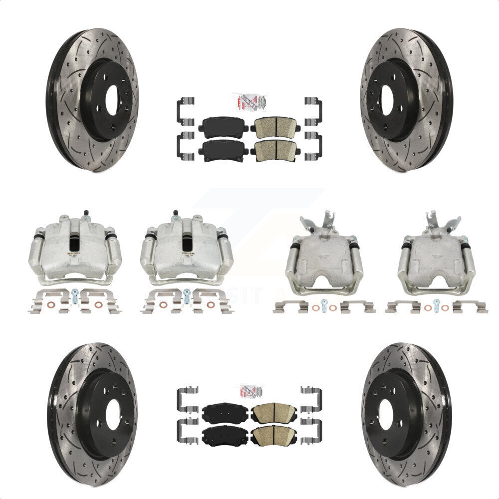 Front Rear Disc Brake Coated Caliper Drilled Slotted Rotors And Ceramic Pads Kit (10Pc) For 2014-2015 Chevrolet Malibu 2.0L with Turbocharged With 17" Factory Wheels KCD-100452N by Transit Auto