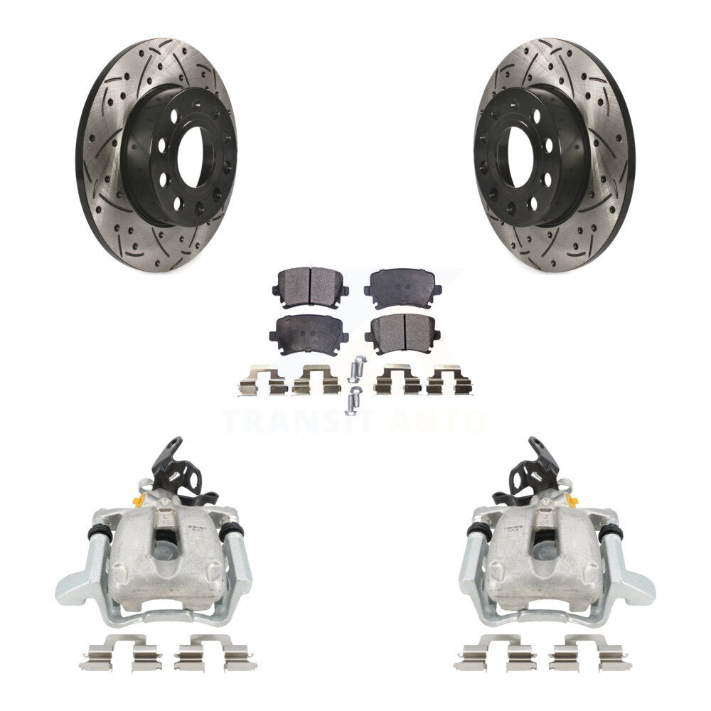 Rear Disc Brake Coated Caliper Drilled Slotted Rotors And Ceramic Pads Kit For Volkswagen Jetta With 260mm Diameter Rotor KCD-100452T by Transit Auto