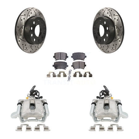 Rear Disc Brake Coated Caliper Drilled Slotted Rotors And Ceramic Pads Kit For Volkswagen Jetta With 260mm Diameter Rotor KCD-100452T by Transit Auto