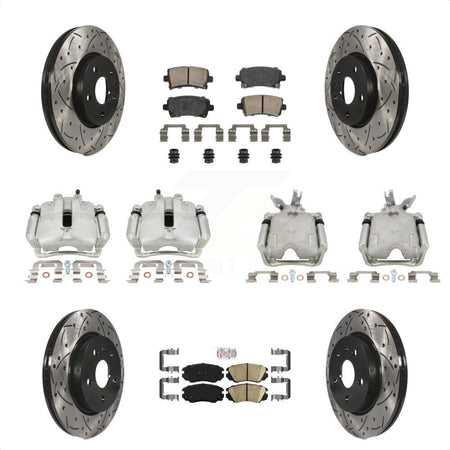 Front Rear Disc Brake Coated Caliper Drilled Slotted Rotors And Ceramic Pads Kit (10Pc) For 2014-2015 Chevrolet Malibu 2.0L with Turbocharged With 17" Factory Wheels KCD-100453N by Transit Auto