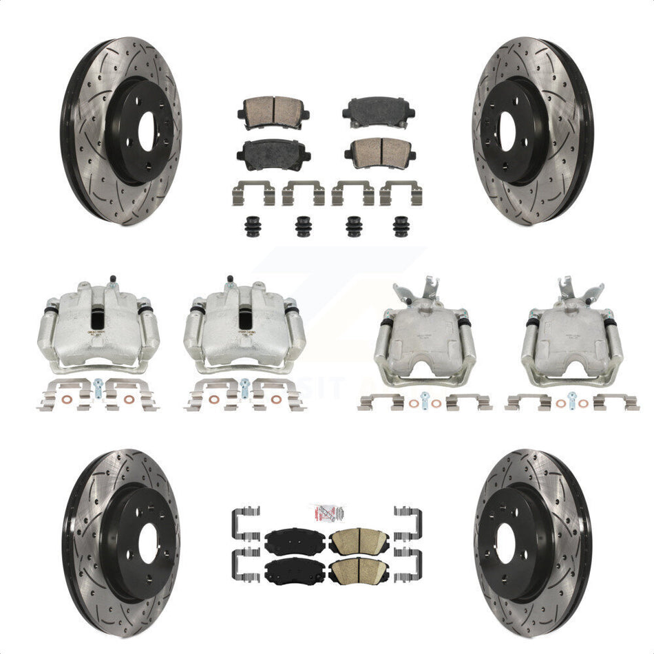 Front Rear Disc Brake Coated Caliper Drilled Slotted Rotors And Ceramic Pads Kit (10Pc) For 2014-2015 Chevrolet Malibu 2.0L with Turbocharged With 17" Factory Wheels KCD-100453N by Transit Auto