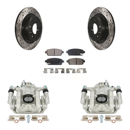 Rear Disc Brake Coated Caliper Drilled Slotted Rotors And Semi-Metallic Pads Kit For Chevrolet Cruze Volt Cadillac ELR KCD-100453P by Transit Auto