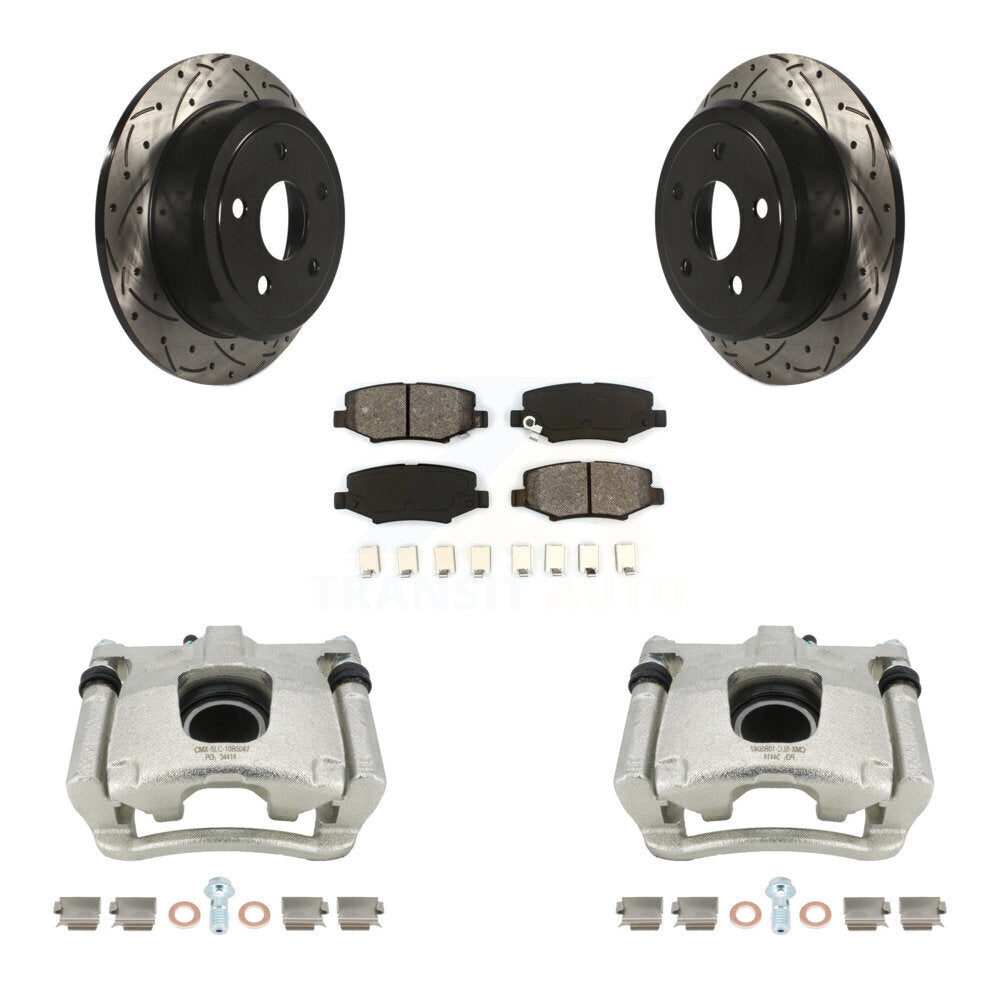 Rear Disc Brake Coated Caliper Drilled Slotted Rotors And Semi-Metallic Pads Kit For Jeep Wrangler JK KCD-100453S by Transit Auto