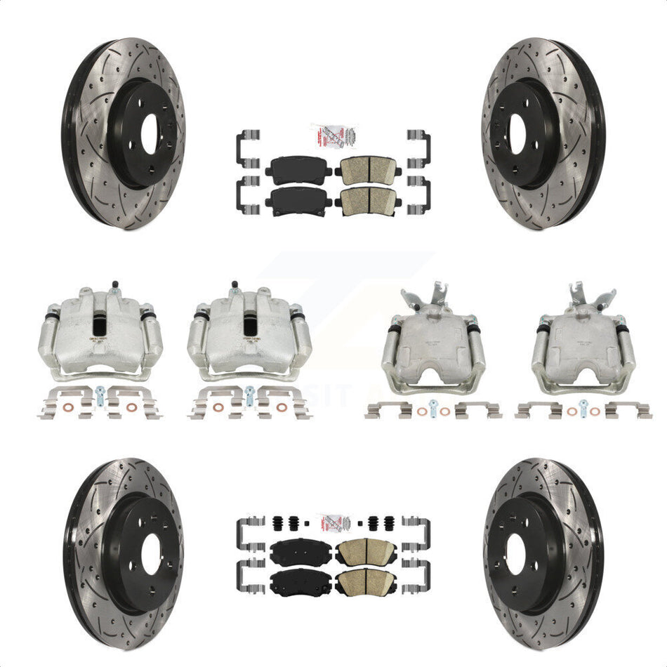 Front Rear Disc Brake Coated Caliper Drilled Slotted Rotors And Ceramic Pads Kit (10Pc) For 2014-2015 Chevrolet Malibu 2.0L with Turbocharged With 17" Factory Wheels KCD-100454N by Transit Auto