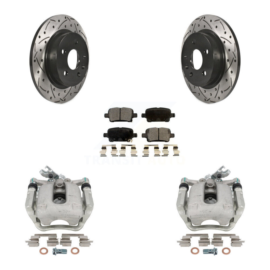 Rear Disc Brake Coated Caliper Drilled Slotted Rotors And Semi-Metallic Pads Kit For 2016 Chevrolet Cruze With 268mm Diameter Rotor KCD-100454P by Transit Auto