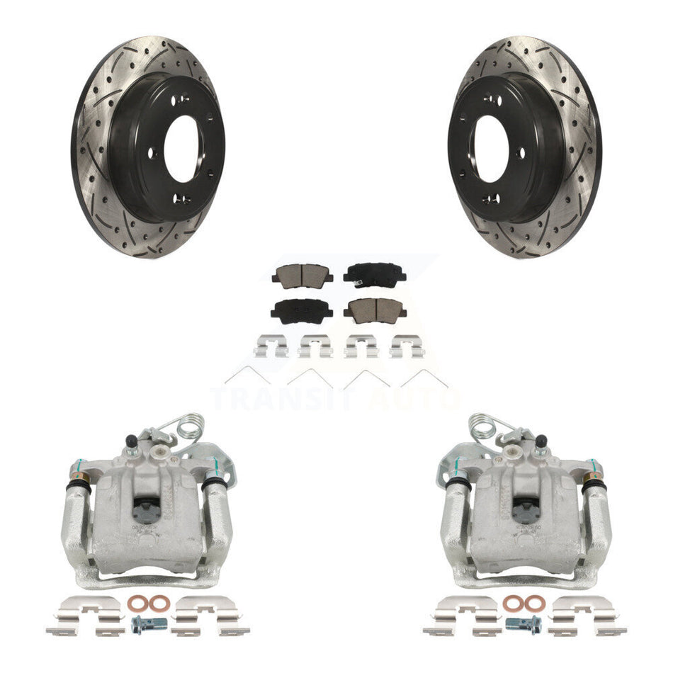 Rear Brake Caliper Drilled Slot Rotor Ceramic Pad Kit For 2017-2020 Hyundai Elantra 2.0L KCD-100455C
