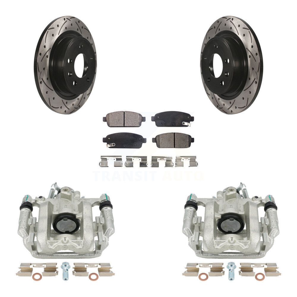 Rear Disc Brake Coated Caliper Drilled Slotted Rotors And Ceramic Pads Kit For 2013 Chevrolet Cruze LT LTZ With 292mm Diameter Rotor KCD-100455T by Transit Auto