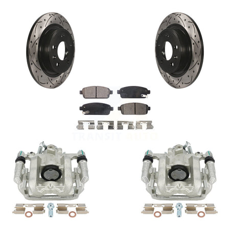 Rear Disc Brake Coated Caliper Drilled Slotted Rotors And Ceramic Pads Kit For 2013 Chevrolet Cruze LT LTZ With 292mm Diameter Rotor KCD-100455T by Transit Auto