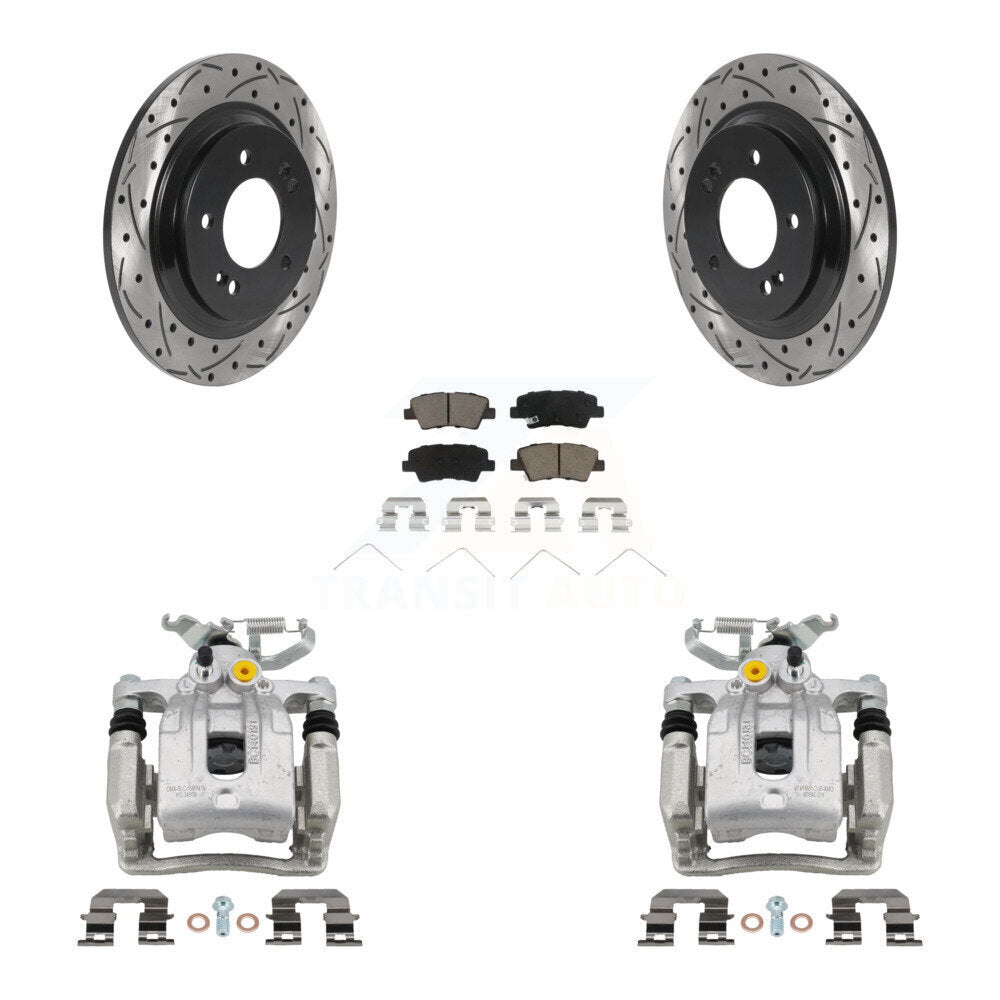 Rear Brake Coated Caliper Drill Slotted Rotor Ceramic Pad Kit For Hyundai Ioniq Kia Niro KCD-100456C