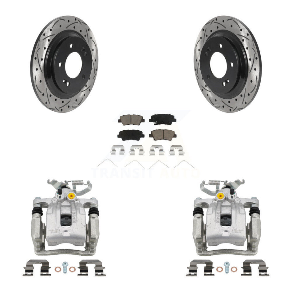 Rear Brake Coated Caliper Drill Slotted Rotor Ceramic Pad Kit For Hyundai Ioniq Kia Niro KCD-100456C