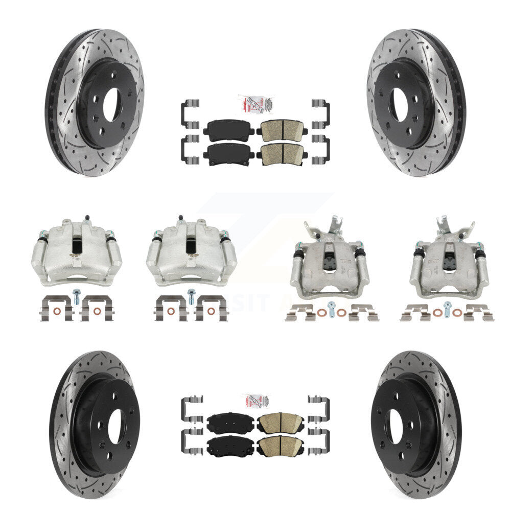 Front Rear Brake Caliper Drill Slotted Rotor Ceramic Pad Kit (10Pc) For Chevrolet Malibu KCD-100456N