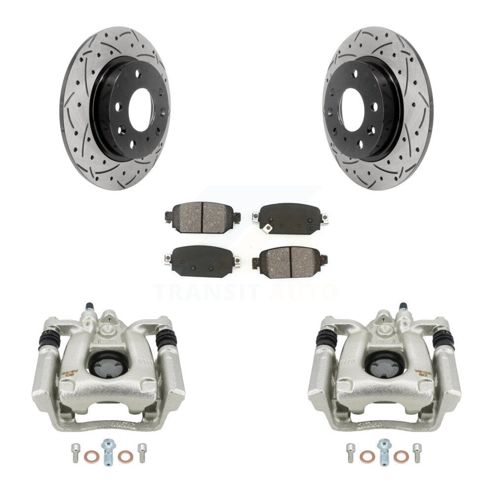Rear Disc Brake Coated Caliper Drill Slot Rotors Semi-Metallic Pad Kit For Mazda 3 Sport KCD-100456S