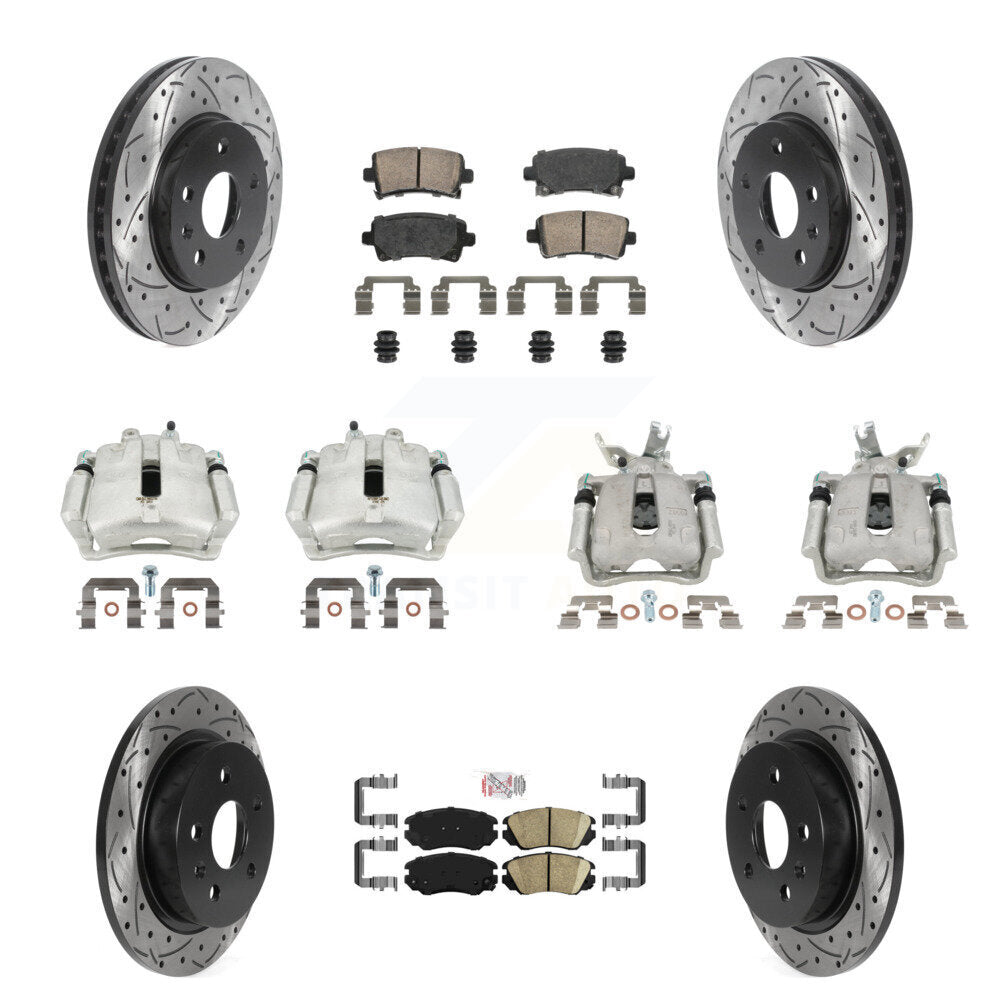 Front Rear Brake Caliper Drill Slotted Rotor Ceramic Pad Kit (10Pc) For Chevrolet Malibu KCD-100457N