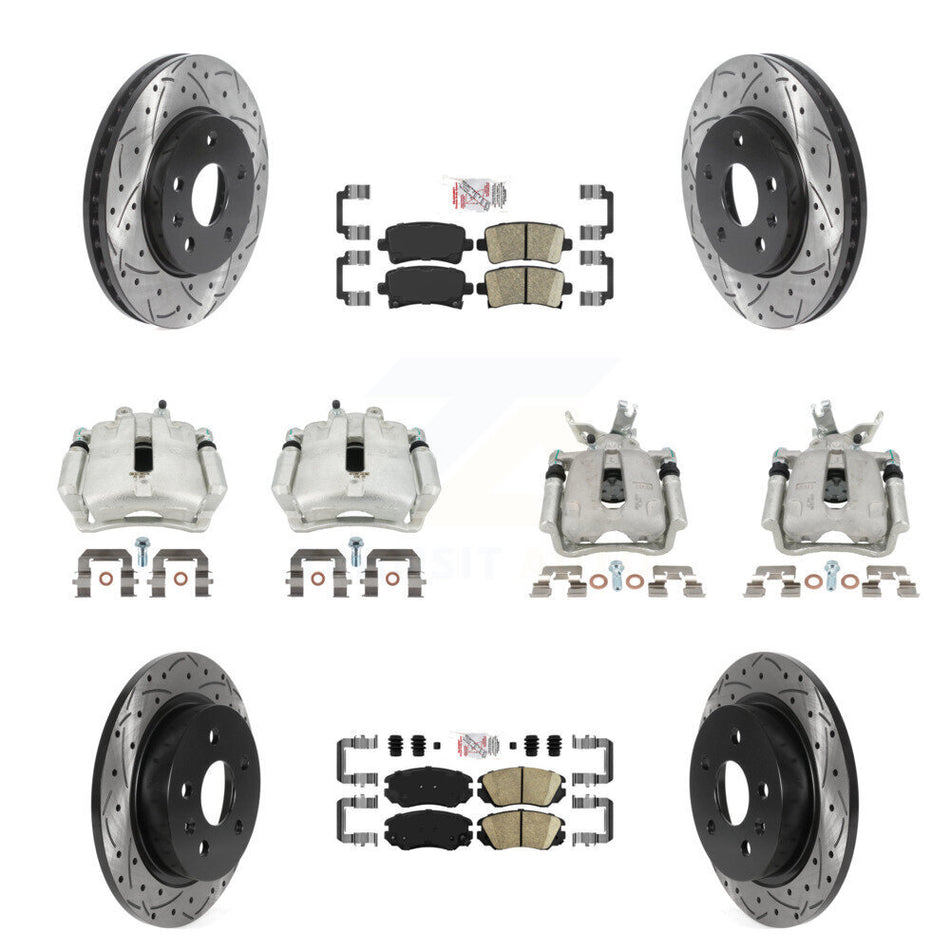 Front Rear Brake Caliper Drill Slotted Rotor Ceramic Pad Kit (10Pc) For Chevrolet Malibu KCD-100458N