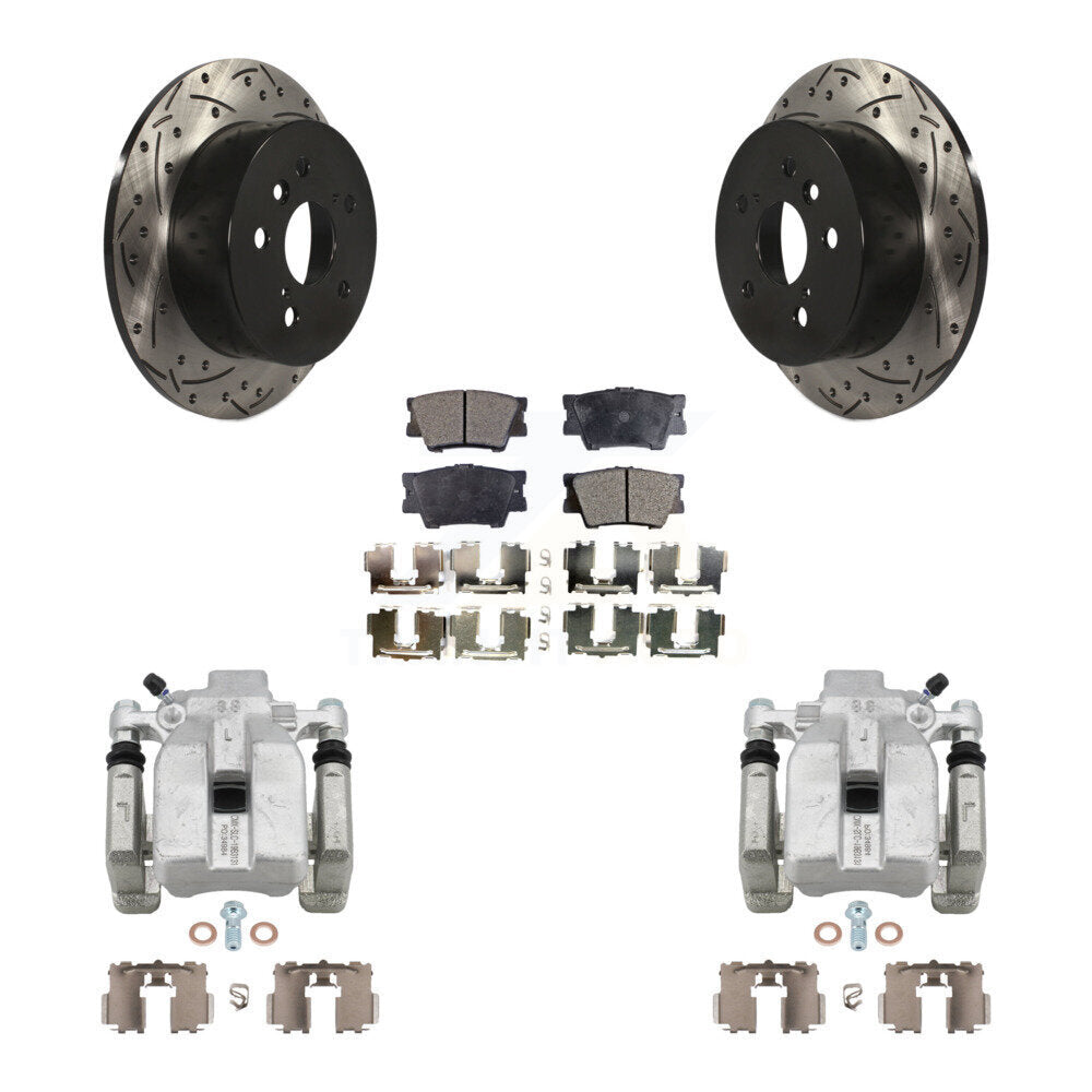 Rear Brake Caliper Drilled Slot Rotor Semi-Metallic Pad Kit For Toyota Camry Lexus ES350 KCD-100459P