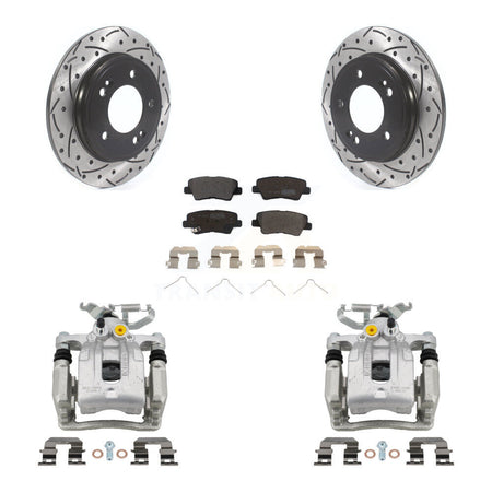 Rear Brake Caliper Drilled Slot Rotor Semi-Metallic Pad Kit For Hyundai Elantra Kia Niro KCD-100460P