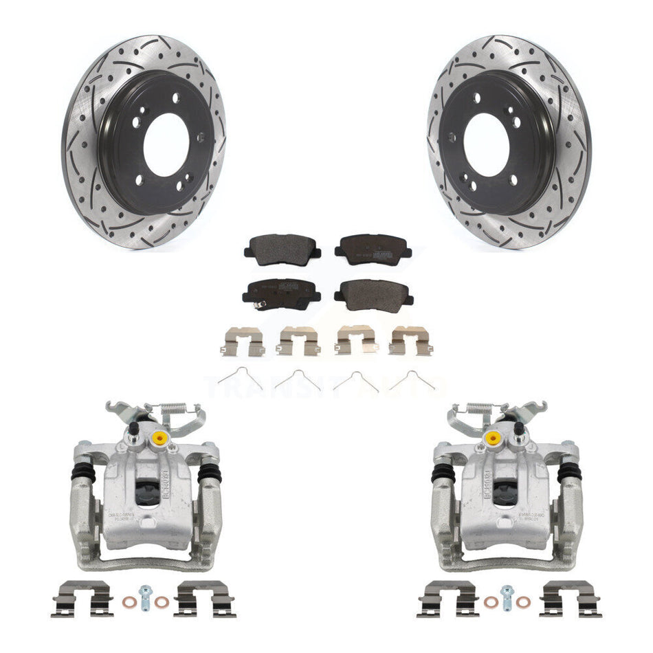 Rear Brake Caliper Drilled Slot Rotor Semi-Metallic Pad Kit For Hyundai Elantra Kia Niro KCD-100460P