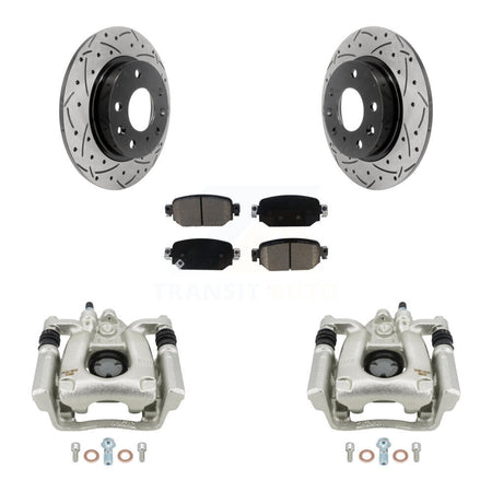 Rear Disc Brake Coated Caliper Drilled Slotted Rotor & Ceramic Pad Kit For Mazda 3 Sport KCD-100461C
