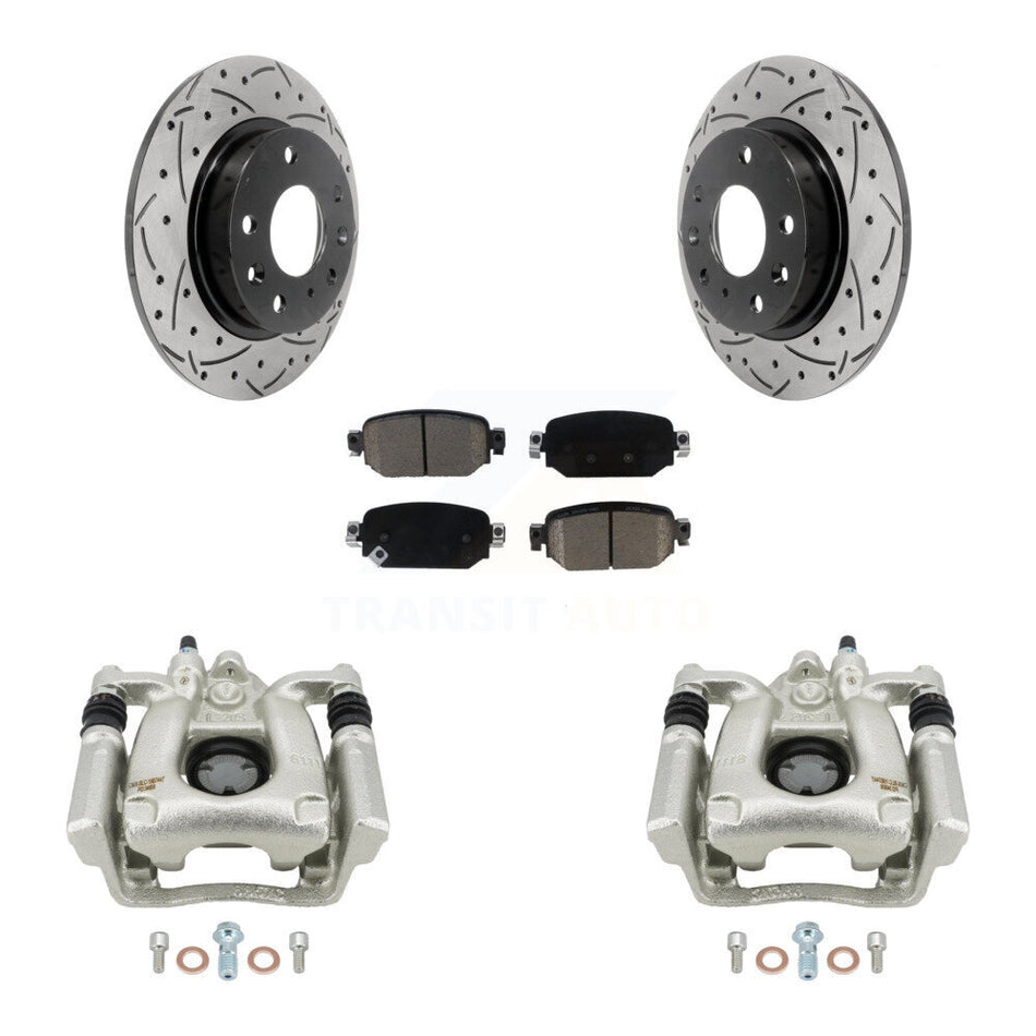 Rear Disc Brake Coated Caliper Drilled Slotted Rotor & Ceramic Pad Kit For Mazda 3 Sport KCD-100461C