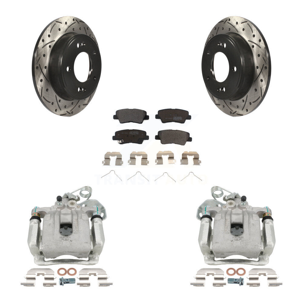 Rear Brake Caliper Drill Slot Rotor Semi-Metallic Pad Kit For 17-20 Hyundai Elantra 2.0L KCD-100461P
