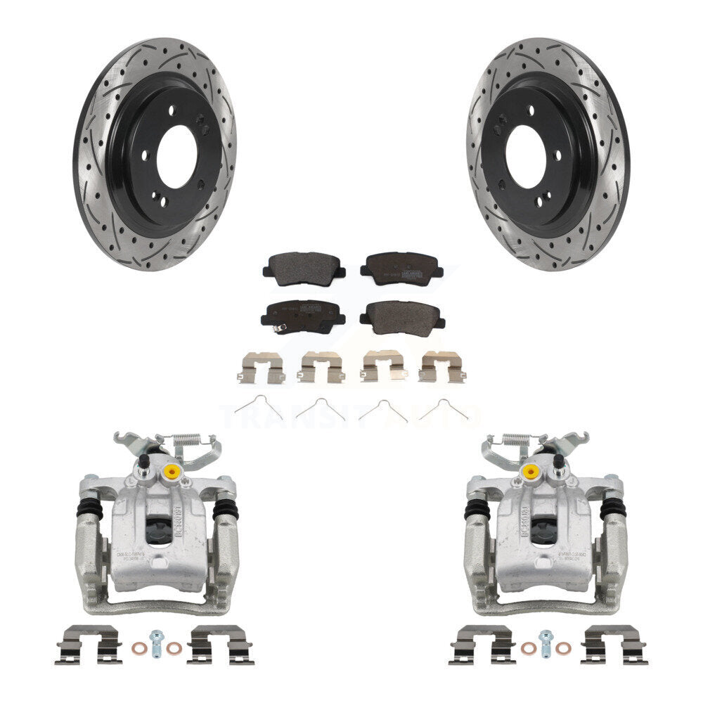 Rear Brake Caliper Drill Slotted Rotors Semi-Metallic Pad Kit For Hyundai Ioniq Kia Niro KCD-100462P