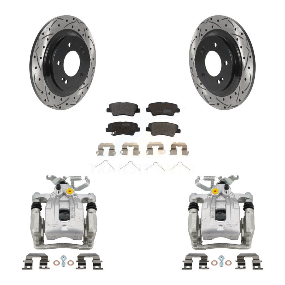 Rear Brake Caliper Drill Slotted Rotors Semi-Metallic Pad Kit For Hyundai Ioniq Kia Niro KCD-100462P