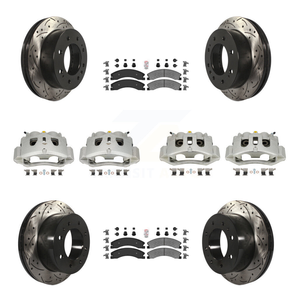 Front Rear Brake Caliper Drill Slot Rotor Semi-Metallic Pad Kit (10Pc) For GMC Chevrolet KCD-100464N