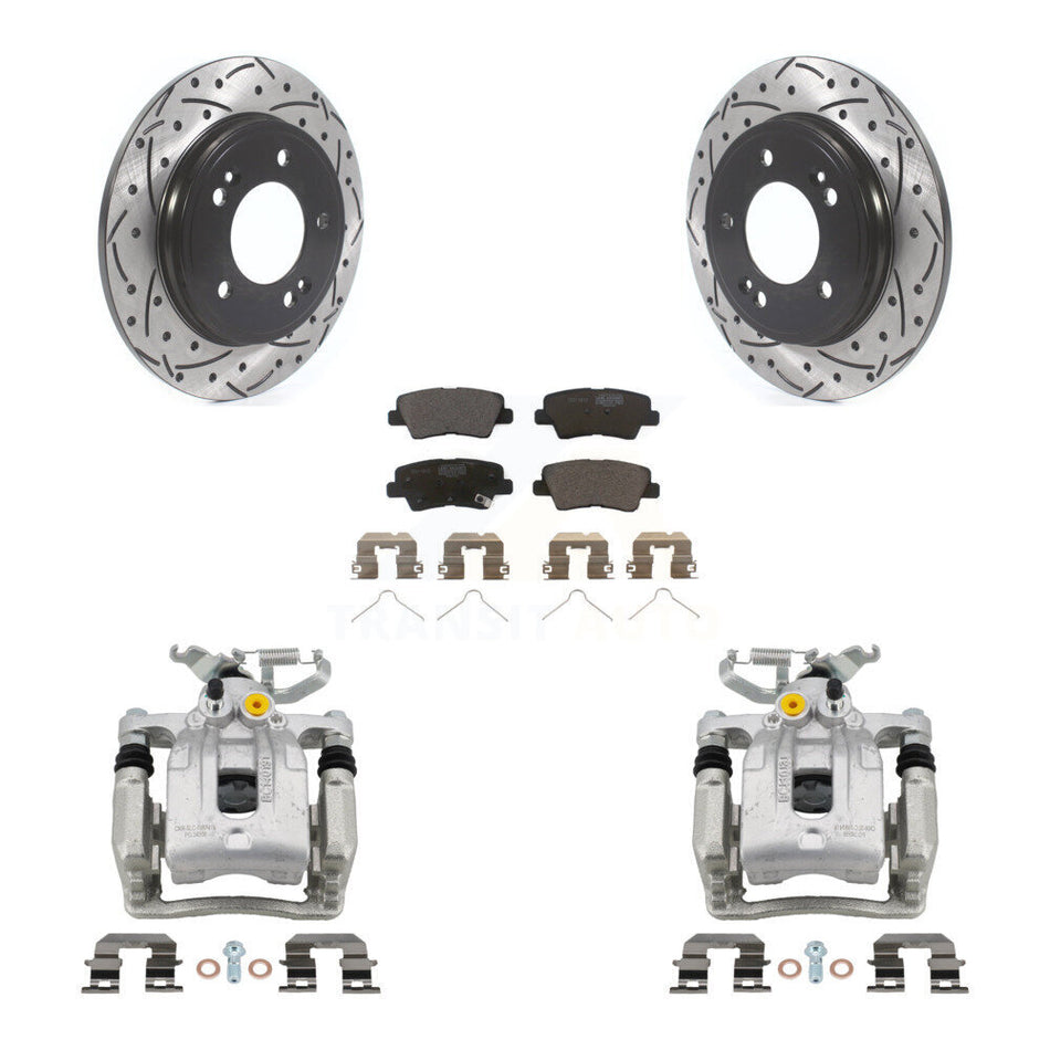 Rear Brake Caliper Drilled Slot Rotor Ceramic Pad Kit For Hyundai Elantra Kia Niro Ioniq KCD-100464T