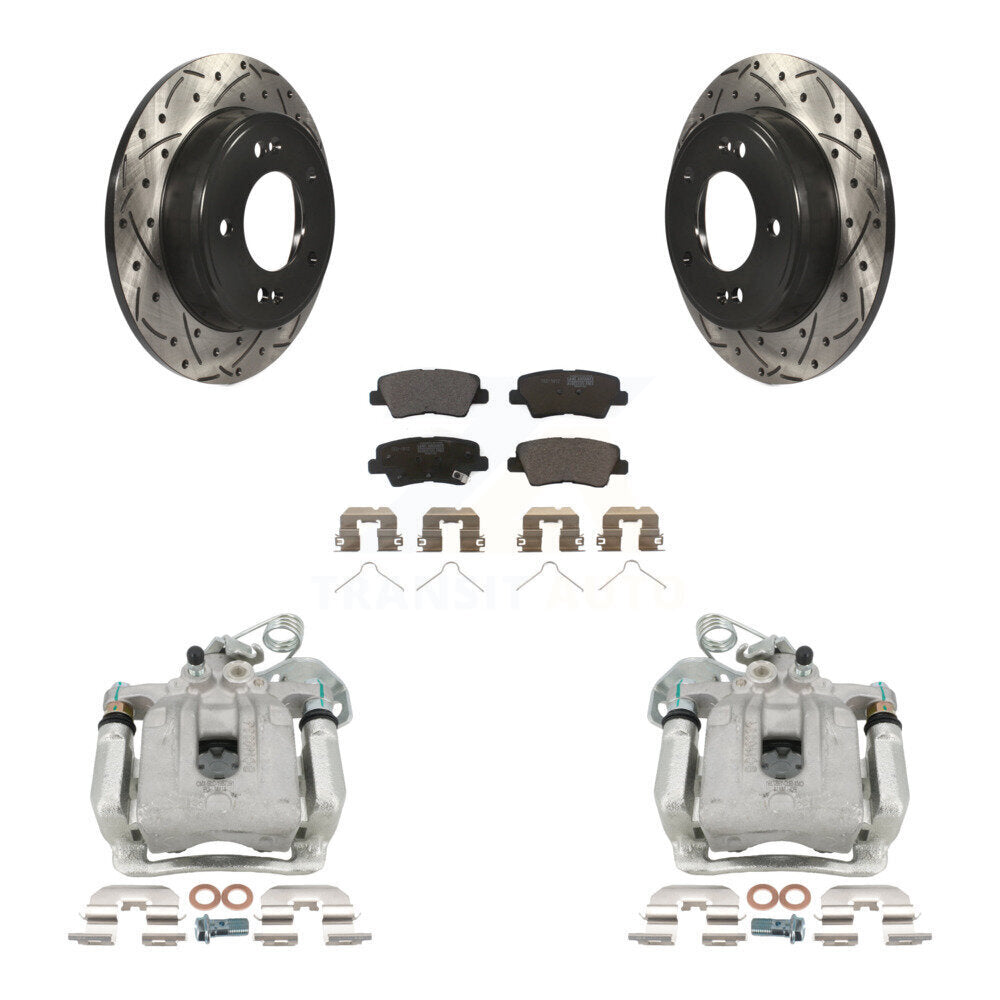 Rear Brake Caliper Drilled Slot Rotor Ceramic Pad Kit For 2017-2020 Hyundai Elantra 2.0L KCD-100465T