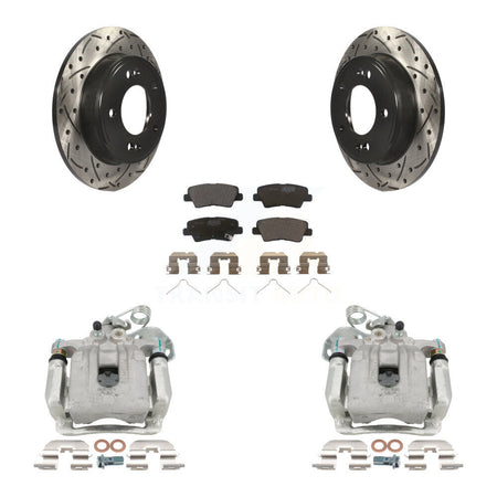 Rear Brake Caliper Drilled Slot Rotor Ceramic Pad Kit For 2017-2020 Hyundai Elantra 2.0L KCD-100465T