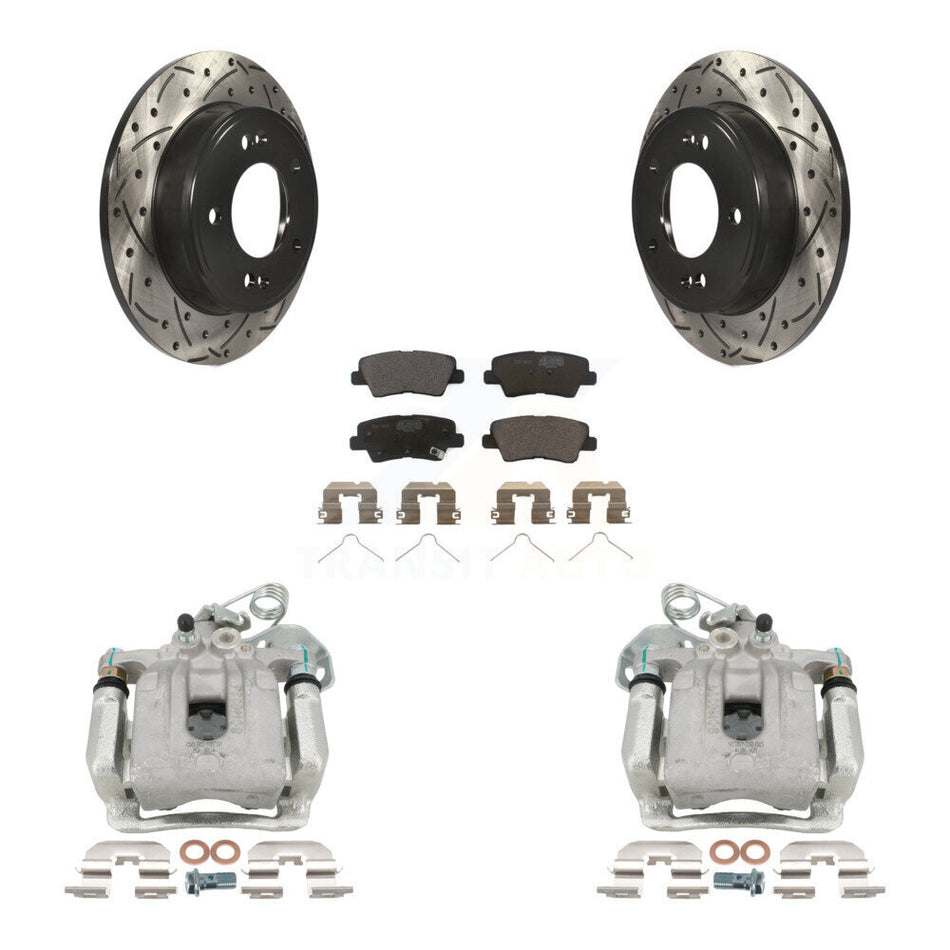 Rear Brake Caliper Drilled Slot Rotor Ceramic Pad Kit For 2017-2020 Hyundai Elantra 2.0L KCD-100465T