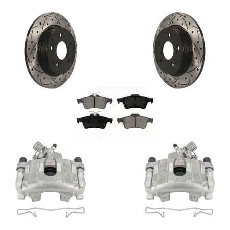 Rear Disc Brake Coated Caliper Drilled Slotted Rotors And Semi-Metallic Pads Kit For Ford Focus KCD-100466S by Transit Auto